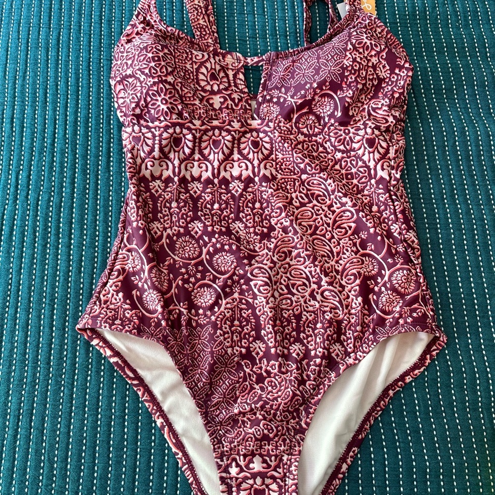 NWT Kona Sol burgundy and pink  boho One Piece Swimsuit size 4-6